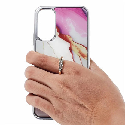 For Samsung Galaxy A34 5G Case Marble Pattern PC+TPU Phone Cover Electroplating Kickstand Case