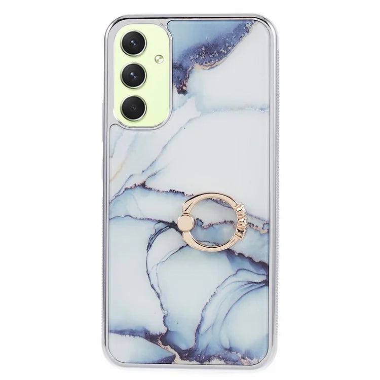 For Samsung Galaxy A34 5G Case Marble Pattern PC+TPU Phone Cover Electroplating Kickstand Case