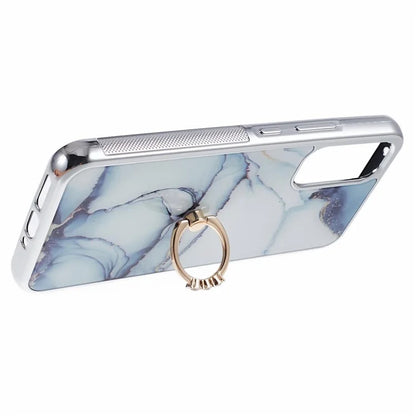 For Samsung Galaxy A34 5G Case Marble Pattern PC+TPU Phone Cover Electroplating Kickstand Case