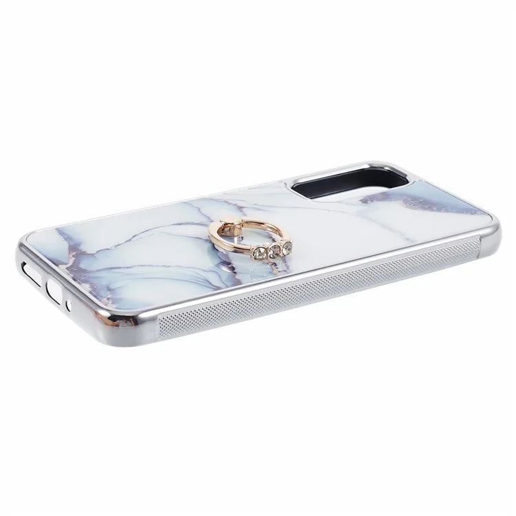For Samsung Galaxy A34 5G Case Marble Pattern PC+TPU Phone Cover Electroplating Kickstand Case
