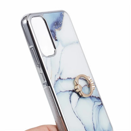 For Samsung Galaxy A34 5G Case Marble Pattern PC+TPU Phone Cover Electroplating Kickstand Case