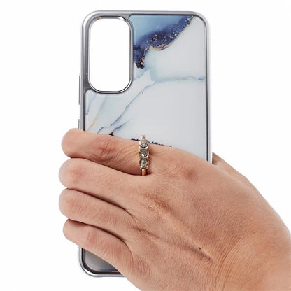 For Samsung Galaxy A34 5G Case Marble Pattern PC+TPU Phone Cover Electroplating Kickstand Case