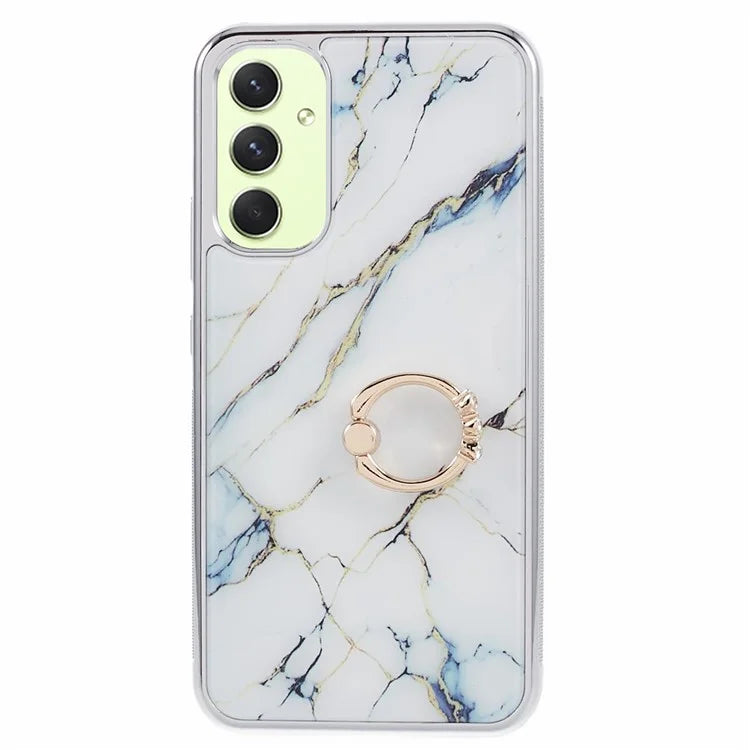 For Samsung Galaxy A34 5G Case Marble Pattern PC+TPU Phone Cover Electroplating Kickstand Case