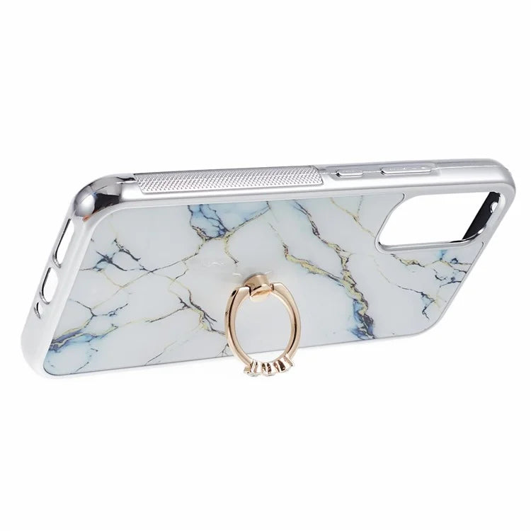 For Samsung Galaxy A34 5G Case Marble Pattern PC+TPU Phone Cover Electroplating Kickstand Case