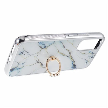 For Samsung Galaxy A34 5G Case Marble Pattern PC+TPU Phone Cover Electroplating Kickstand Case