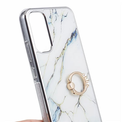For Samsung Galaxy A34 5G Case Marble Pattern PC+TPU Phone Cover Electroplating Kickstand Case