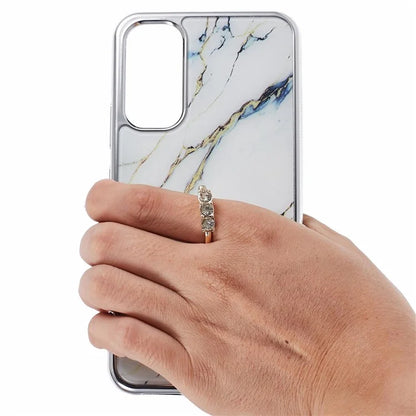 For Samsung Galaxy A34 5G Case Marble Pattern PC+TPU Phone Cover Electroplating Kickstand Case