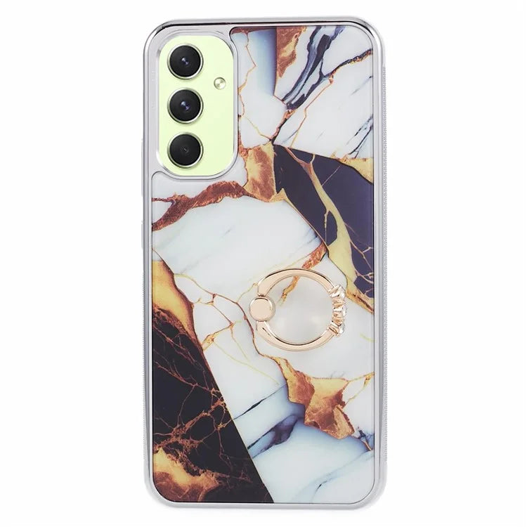 For Samsung Galaxy A34 5G Case Marble Pattern PC+TPU Phone Cover Electroplating Kickstand Case