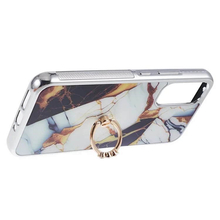 For Samsung Galaxy A34 5G Case Marble Pattern PC+TPU Phone Cover Electroplating Kickstand Case