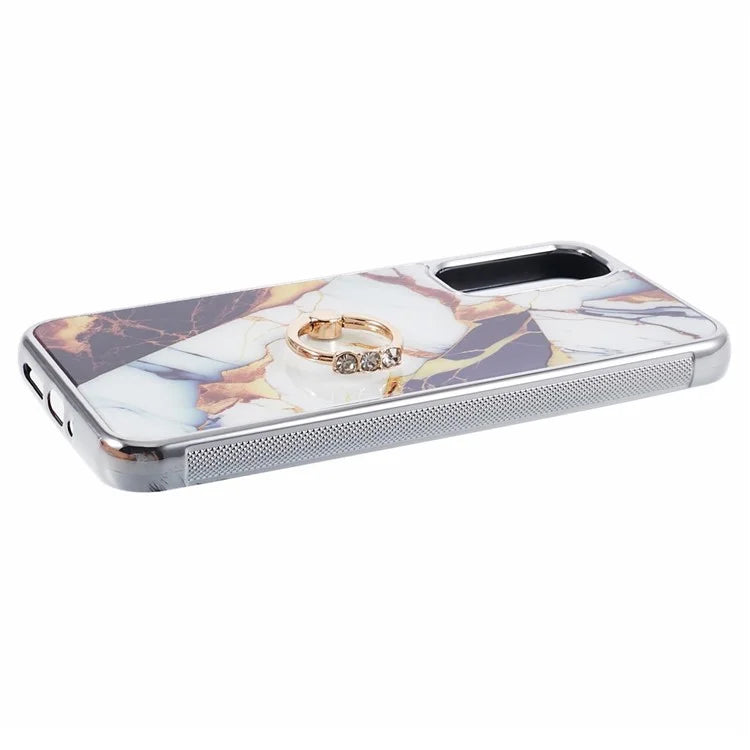 For Samsung Galaxy A34 5G Case Marble Pattern PC+TPU Phone Cover Electroplating Kickstand Case