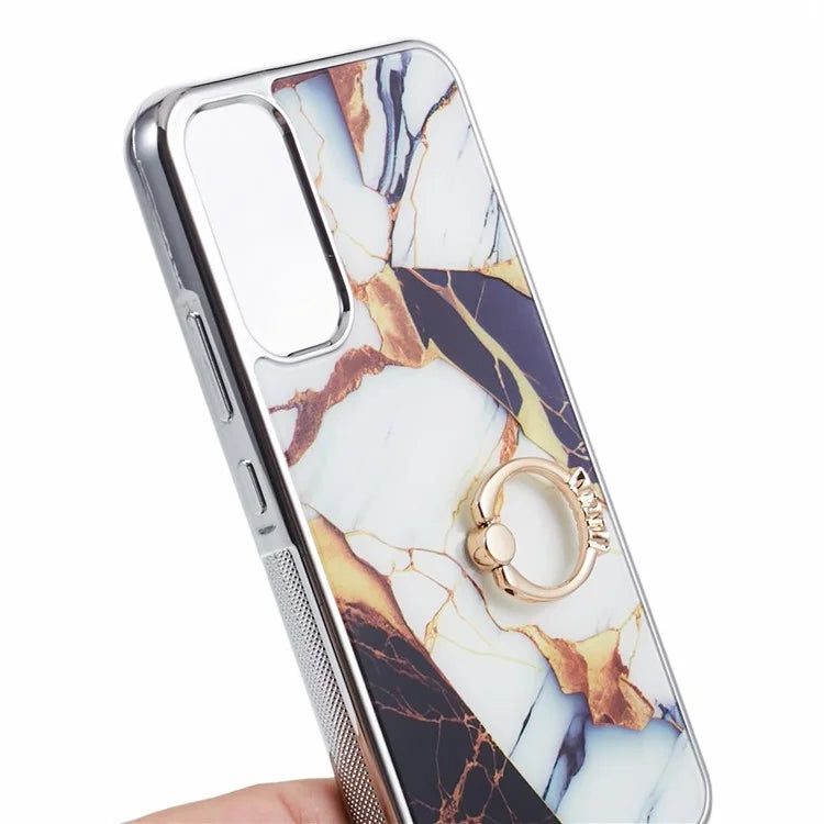 For Samsung Galaxy A34 5G Case Marble Pattern PC+TPU Phone Cover Electroplating Kickstand Case