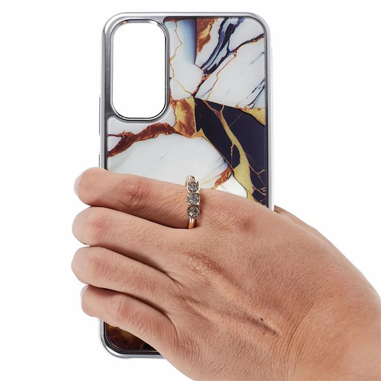 For Samsung Galaxy A34 5G Case Marble Pattern PC+TPU Phone Cover Electroplating Kickstand Case