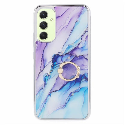 For Samsung Galaxy A34 5G Case Marble Pattern PC+TPU Phone Cover Electroplating Kickstand Case