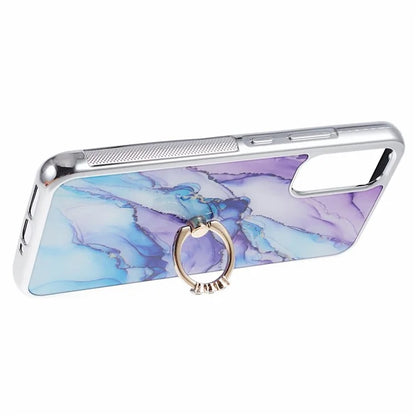 For Samsung Galaxy A34 5G Case Marble Pattern PC+TPU Phone Cover Electroplating Kickstand Case