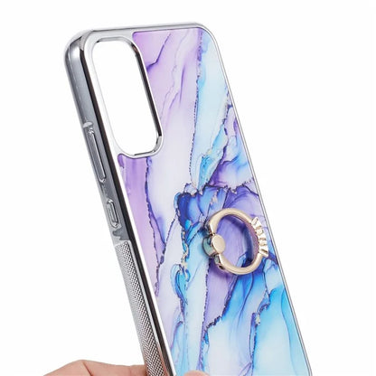 For Samsung Galaxy A34 5G Case Marble Pattern PC+TPU Phone Cover Electroplating Kickstand Case