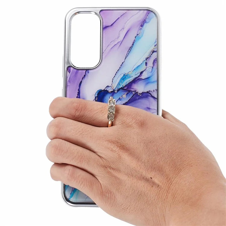For Samsung Galaxy A34 5G Case Marble Pattern PC+TPU Phone Cover Electroplating Kickstand Case