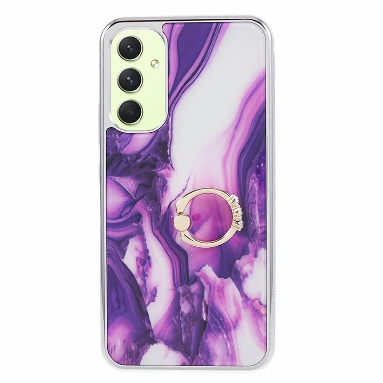 For Samsung Galaxy A34 5G Case Marble Pattern PC+TPU Phone Cover Electroplating Kickstand Case