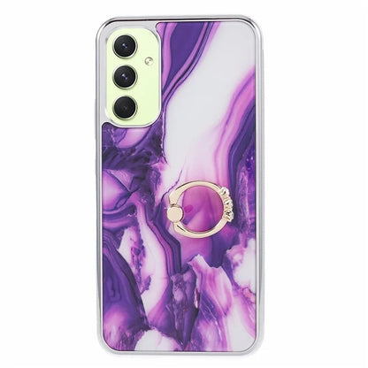 For Samsung Galaxy A34 5G Case Marble Pattern PC+TPU Phone Cover Electroplating Kickstand Case