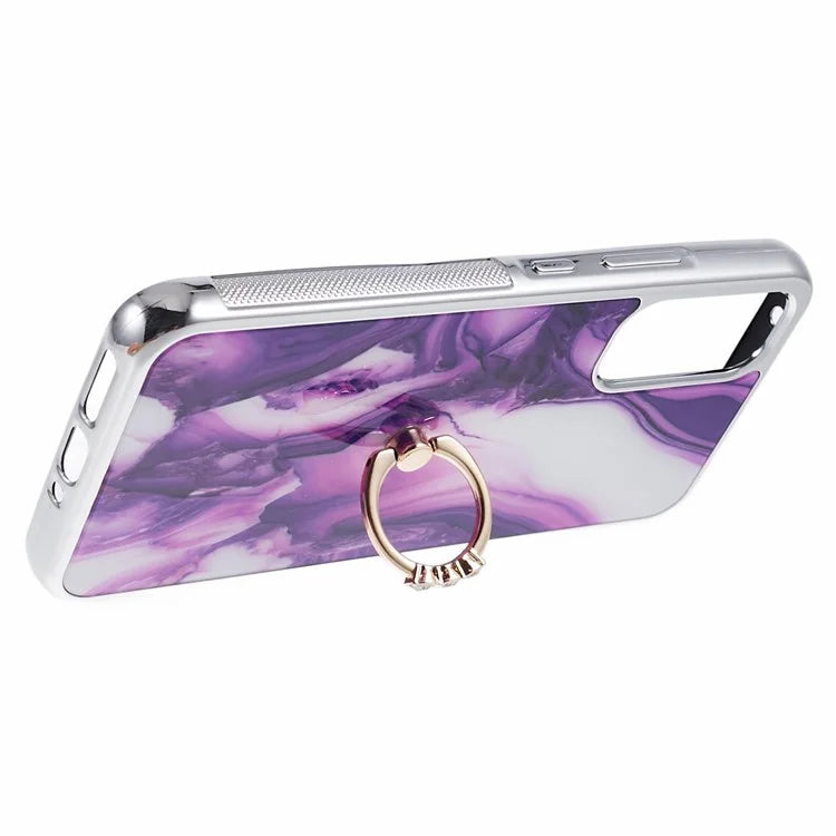 For Samsung Galaxy A34 5G Case Marble Pattern PC+TPU Phone Cover Electroplating Kickstand Case