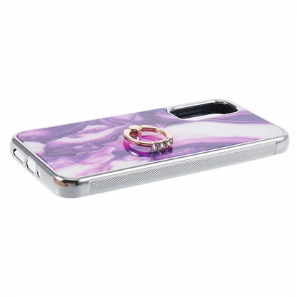 For Samsung Galaxy A34 5G Case Marble Pattern PC+TPU Phone Cover Electroplating Kickstand Case
