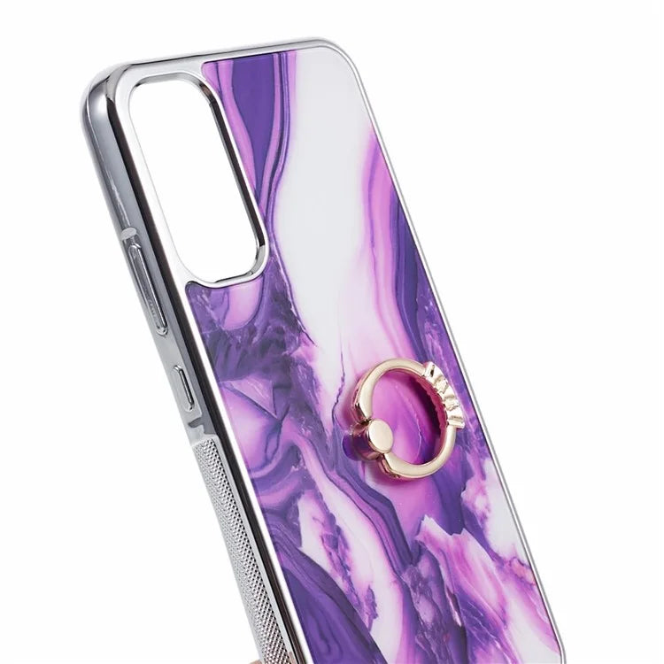 For Samsung Galaxy A34 5G Case Marble Pattern PC+TPU Phone Cover Electroplating Kickstand Case