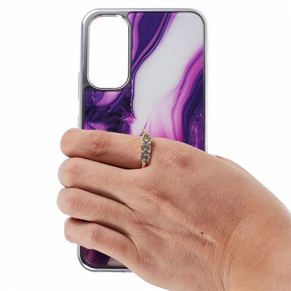 For Samsung Galaxy A34 5G Case Marble Pattern PC+TPU Phone Cover Electroplating Kickstand Case