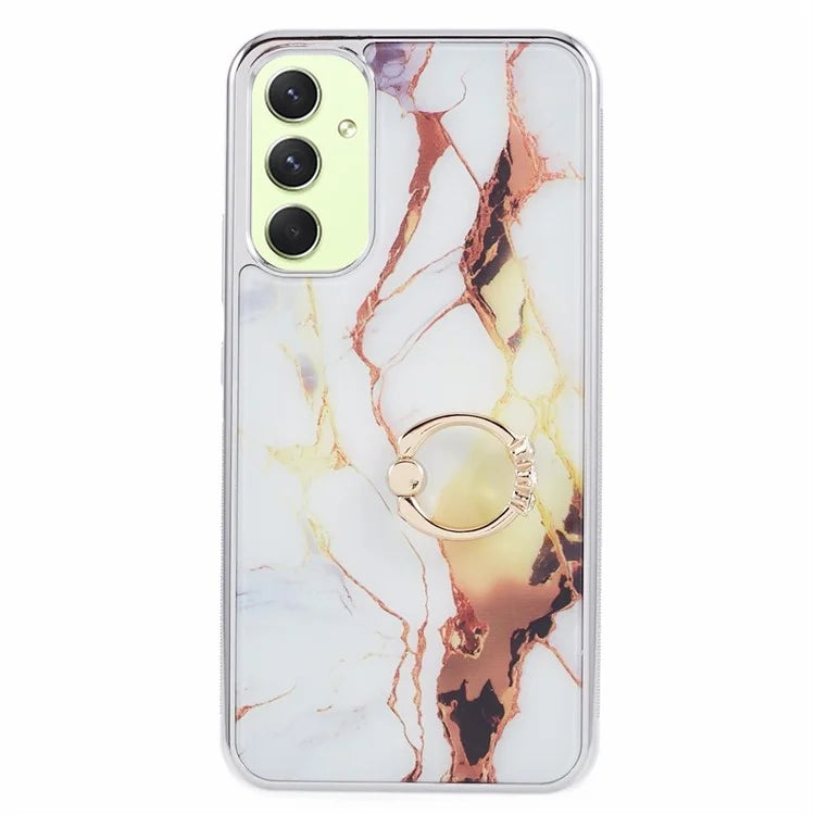For Samsung Galaxy A34 5G Case Marble Pattern PC+TPU Phone Cover Electroplating Kickstand Case