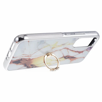 For Samsung Galaxy A34 5G Case Marble Pattern PC+TPU Phone Cover Electroplating Kickstand Case