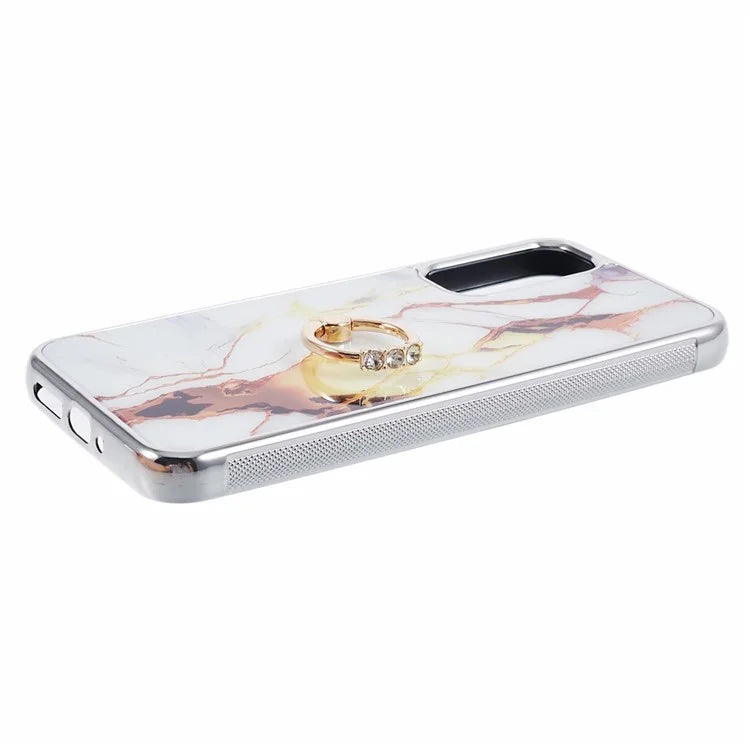 For Samsung Galaxy A34 5G Case Marble Pattern PC+TPU Phone Cover Electroplating Kickstand Case