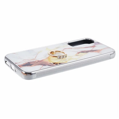 For Samsung Galaxy A34 5G Case Marble Pattern PC+TPU Phone Cover Electroplating Kickstand Case