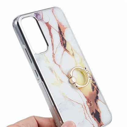 For Samsung Galaxy A34 5G Case Marble Pattern PC+TPU Phone Cover Electroplating Kickstand Case