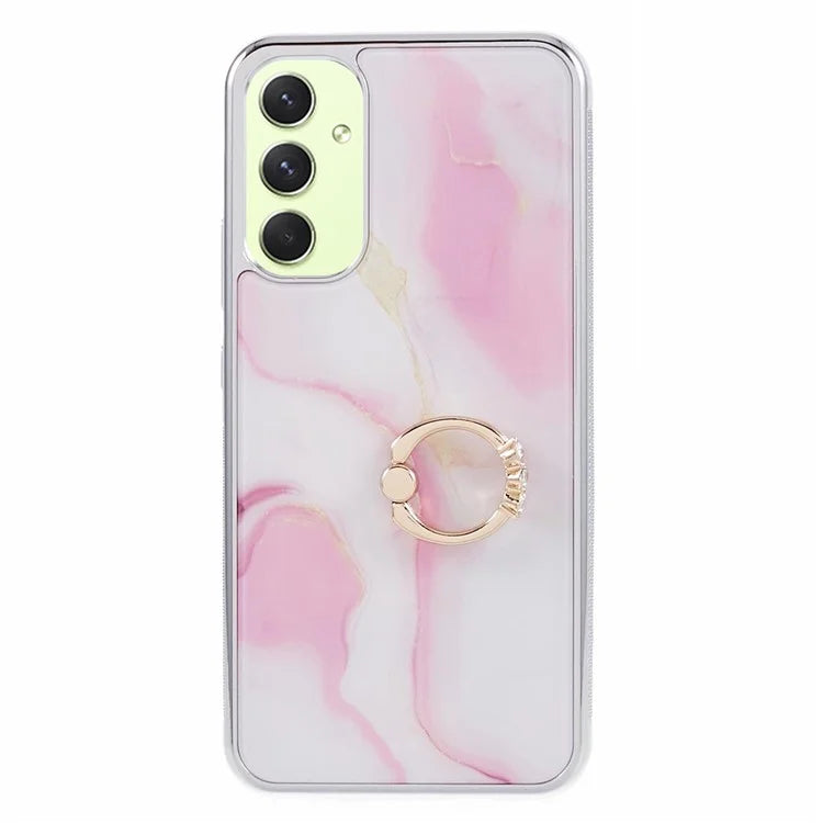 For Samsung Galaxy A34 5G Case Marble Pattern PC+TPU Phone Cover Electroplating Kickstand Case