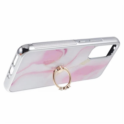 For Samsung Galaxy A34 5G Case Marble Pattern PC+TPU Phone Cover Electroplating Kickstand Case