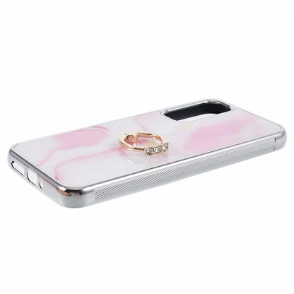 For Samsung Galaxy A34 5G Case Marble Pattern PC+TPU Phone Cover Electroplating Kickstand Case