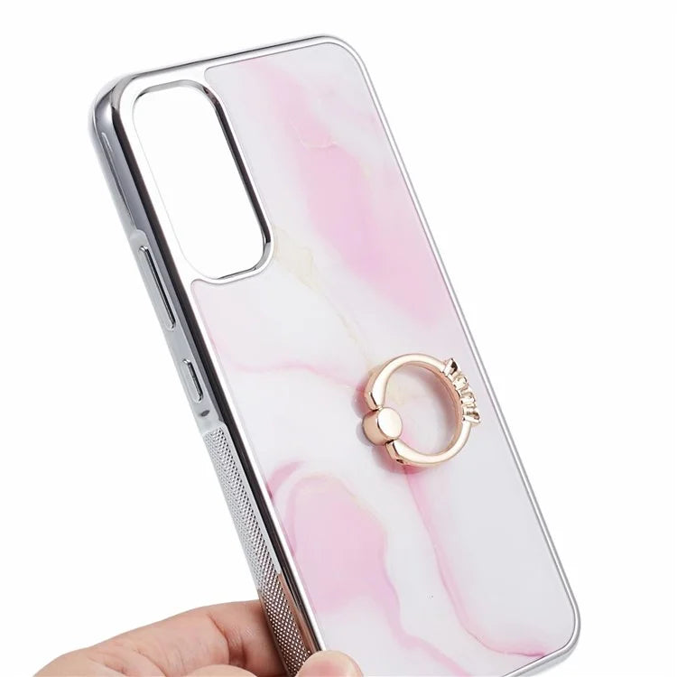 For Samsung Galaxy A34 5G Case Marble Pattern PC+TPU Phone Cover Electroplating Kickstand Case