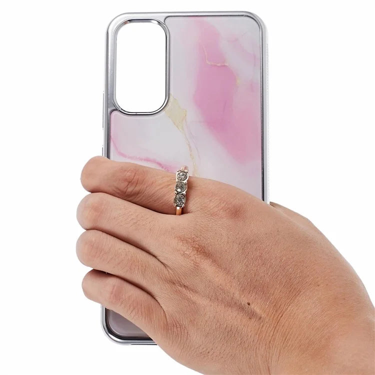 For Samsung Galaxy A34 5G Case Marble Pattern PC+TPU Phone Cover Electroplating Kickstand Case