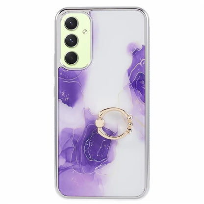 For Samsung Galaxy A34 5G Case Marble Pattern PC+TPU Phone Cover Electroplating Kickstand Case