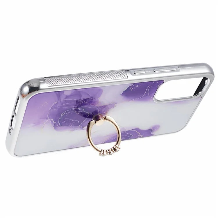 For Samsung Galaxy A34 5G Case Marble Pattern PC+TPU Phone Cover Electroplating Kickstand Case