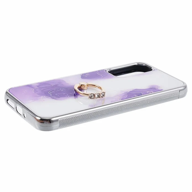 For Samsung Galaxy A34 5G Case Marble Pattern PC+TPU Phone Cover Electroplating Kickstand Case