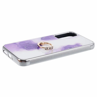 For Samsung Galaxy A34 5G Case Marble Pattern PC+TPU Phone Cover Electroplating Kickstand Case