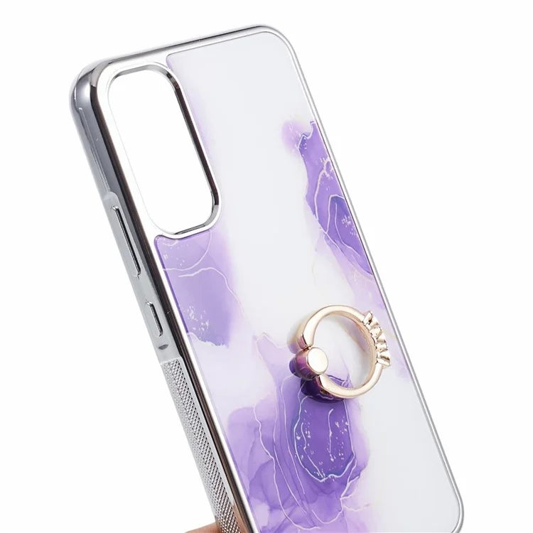 For Samsung Galaxy A34 5G Case Marble Pattern PC+TPU Phone Cover Electroplating Kickstand Case