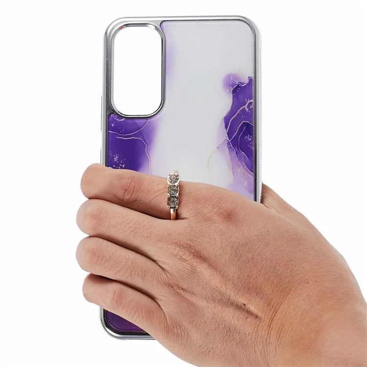 For Samsung Galaxy A34 5G Case Marble Pattern PC+TPU Phone Cover Electroplating Kickstand Case