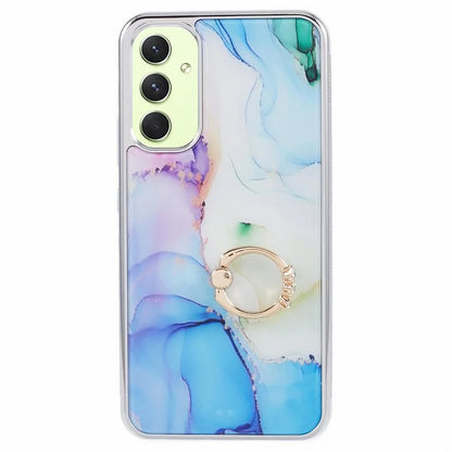 For Samsung Galaxy A34 5G Case Marble Pattern PC+TPU Phone Cover Electroplating Kickstand Case