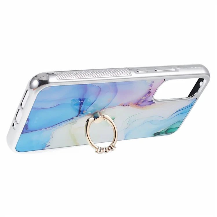 For Samsung Galaxy A34 5G Case Marble Pattern PC+TPU Phone Cover Electroplating Kickstand Case