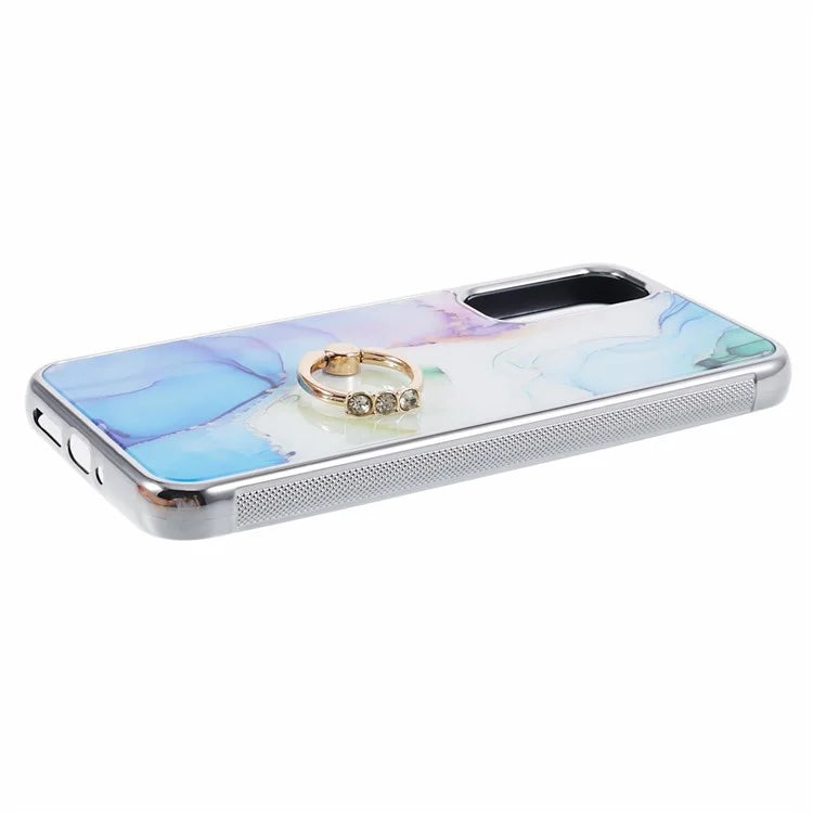 For Samsung Galaxy A34 5G Case Marble Pattern PC+TPU Phone Cover Electroplating Kickstand Case