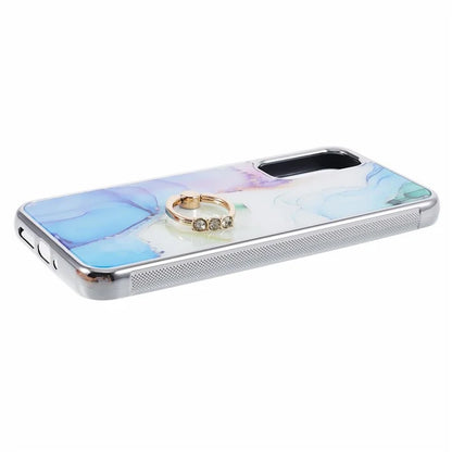 For Samsung Galaxy A34 5G Case Marble Pattern PC+TPU Phone Cover Electroplating Kickstand Case