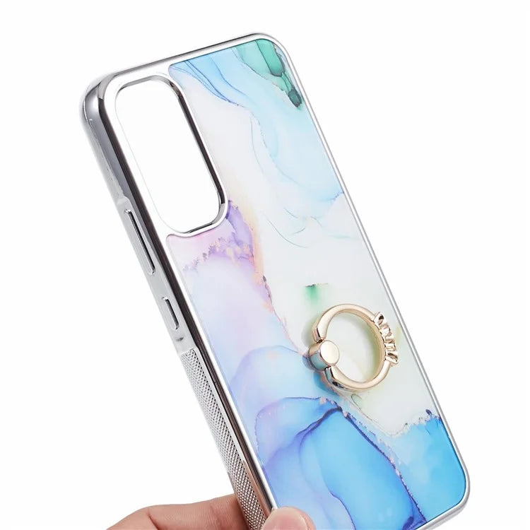 For Samsung Galaxy A34 5G Case Marble Pattern PC+TPU Phone Cover Electroplating Kickstand Case