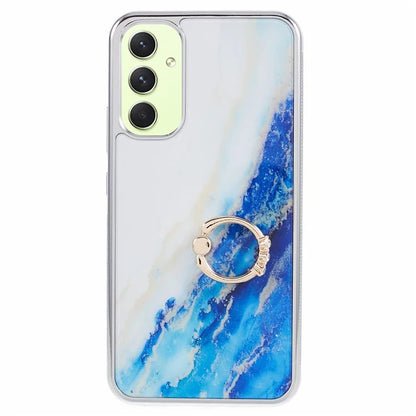 For Samsung Galaxy A34 5G Case Marble Pattern PC+TPU Phone Cover Electroplating Kickstand Case