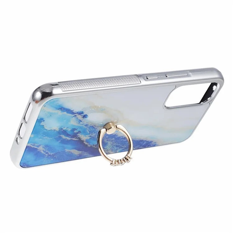 For Samsung Galaxy A34 5G Case Marble Pattern PC+TPU Phone Cover Electroplating Kickstand Case