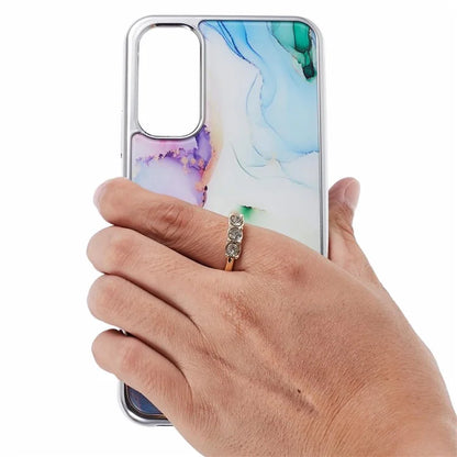 For Samsung Galaxy A54 5G Case Electroplating PC+TPU Phone Case Marble Pattern Kickstand Cover